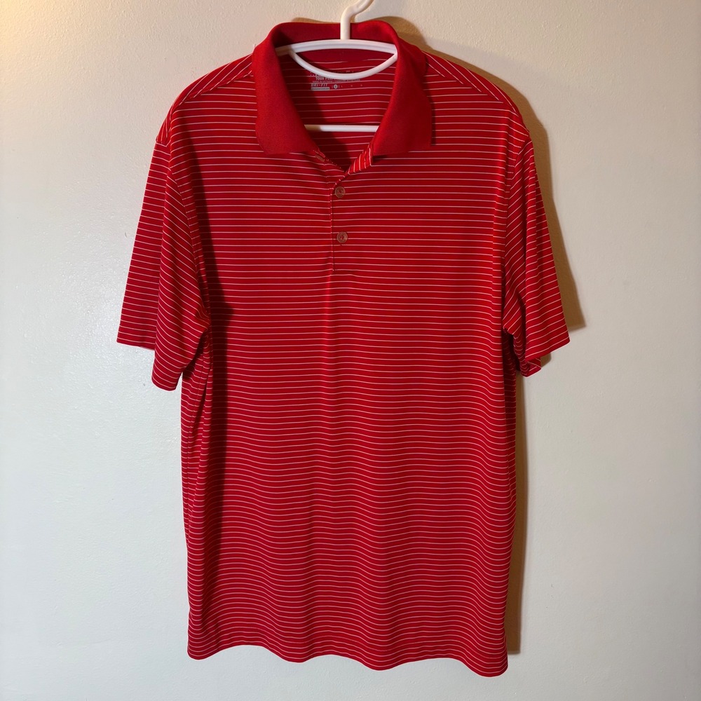 Nike Golf Tour Performance Dri-FIT Red White Striped‎ Polo Shirt Mens Large